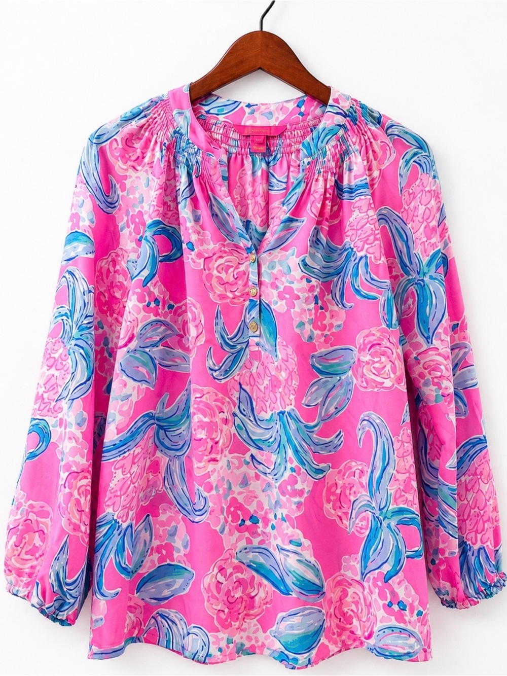 Lilly Pulitzer Elsa Silk Top XXS Jellies Be Jammin Pink Blue 100% Silk Blouse